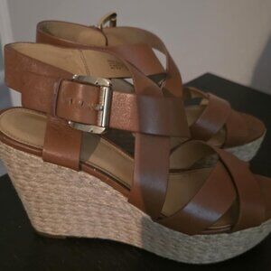 Michael Kors Brown Leather Espadrille Wedges